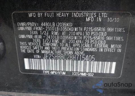 2011 Subaru Forester 2.5X из США, поврежденный, VIN JF2SHBBC2BH715405